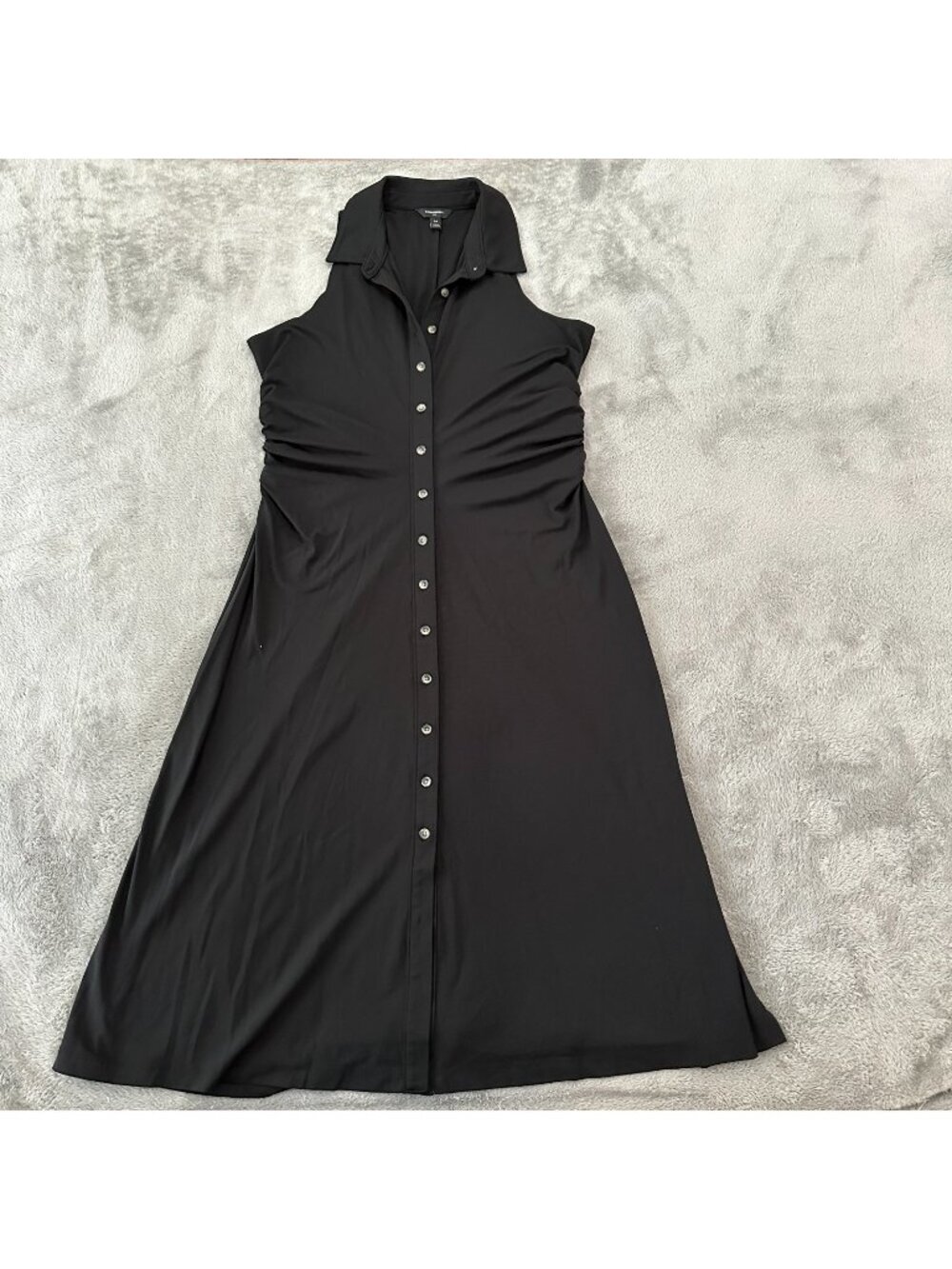 Banana Republic Black Sleeveless Collared Midi Dress MEDIUM Ruched Button Front